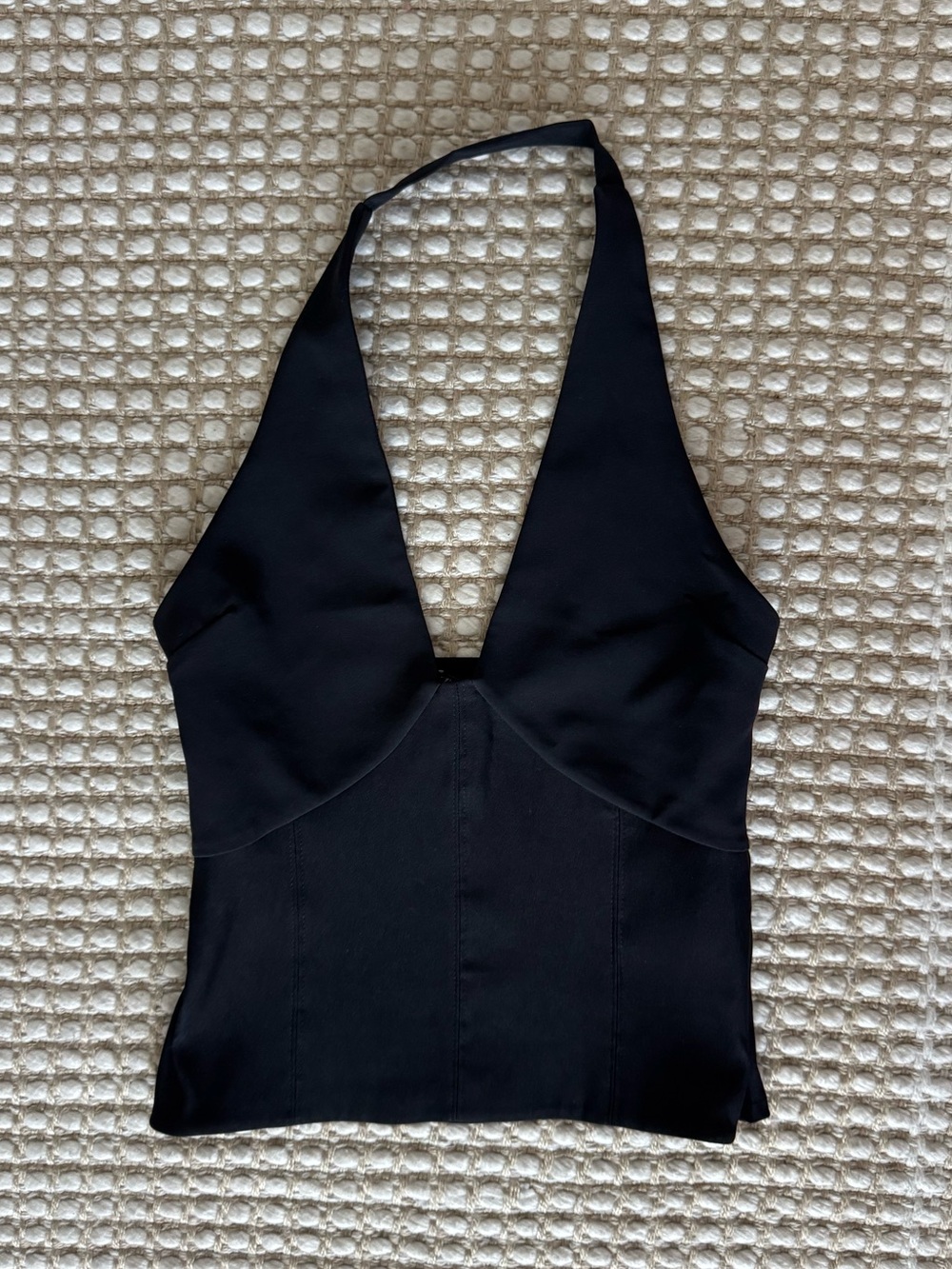 Zara Black Halter Deep V Cropped Top